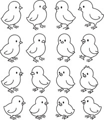 A set of cute chick line art bundle
