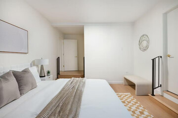 Modern luxury bedroom interior in minimal scandinavian style, 3d render
