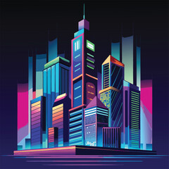 Fototapeta premium Futuristic Neon Gradient Vector of Cyberpunk Skyscraper