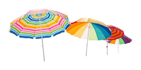 Colorful striped beach umbrellas open on black image