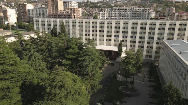 Tbilisi, Georgia - 15th july, 2025: Aerial view Tbilisi state medical university - TSMU. Popular education destination among indian, iranian, turkish, arabic etc foreign nationalities students