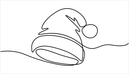 Santa Claus hat Continuous one line drawing. Santa continuous one line drawing of cap icon. Christmas winter hat outline Vector illustration. Christmas winter new year concept.
