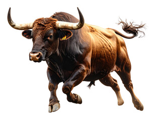 Toro de Lidia Español en Postura de Embestida, Arte Realista sobre Fondo Transparente
