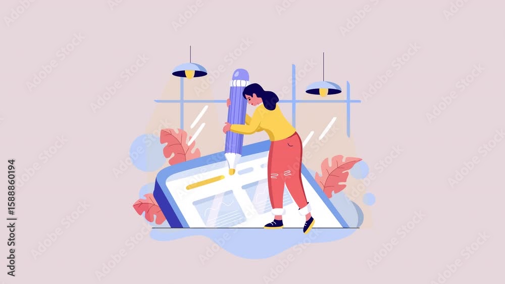 Wall mural user interface testing and development is a flat character explainer scene perfect for startup video
