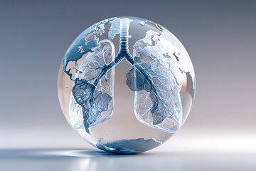 World health concept featuring lungs enclosed in a transparent sphere, representing global respiratory health and awareness.