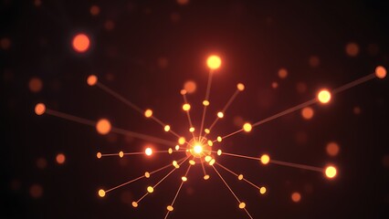 Fototapeta premium Abstract data visualization with glowing nodes, illustrating connectivity on a dark gradient background.
