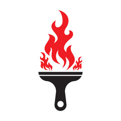 Paint Brush Fire Logo. Flaming Paintbrush Logo illustration icon.