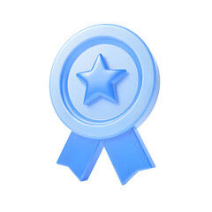 3d rendered blue ribbon award with a star in the center isolated on transparent background