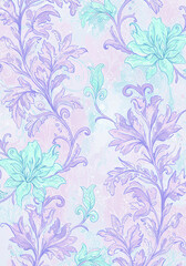 Floral pastel pattern with turquoise and lavender leaves