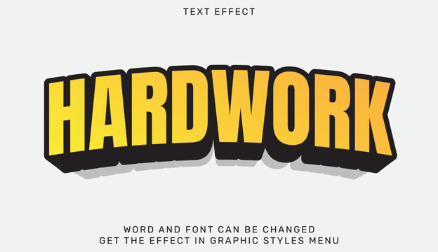 Hardwork text design with bold 3d yellow letters and black outline