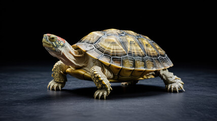 Obraz premium Turtle Walking on Neutral Background in Studio Lighting