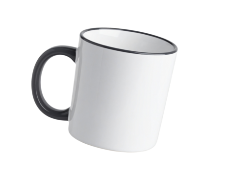  Taza Blanca Flotante con Asa Gris Oscuro – Mockup Minimalista PNG