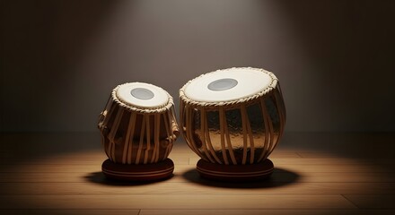 Tabla Drums Under Gentle Spotlight Rhythmic Harmony in Musical Expression 