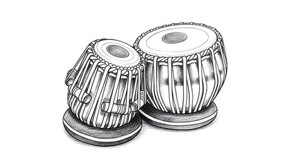 Musical Harmony Detailed Illustration of Tabla Drums for Rhythm and Cultural Appreciation