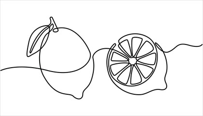 Single line lemon fruit drawing white background. Continuous single one line drawing of lemon fresh summer fruit vector illustration, single line lemon icon. Lemon fruit continuous one line drawing .