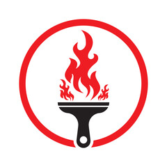 Paint Brush Fire Logo. Flaming Paintbrush Logo illustration icon.