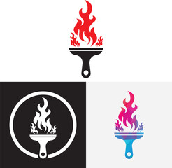 Paint Brush Fire Logo. Flaming Paintbrush Logo illustration icon.