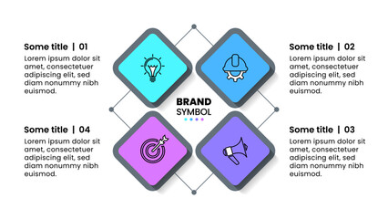 Infographic template. Linked squares with 4 icons