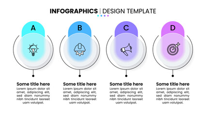 Infographic template. Glass circles with icons and 4 steps