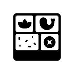 Minimalist Black and White Bento Box Icon with Simplified Food Symbol
