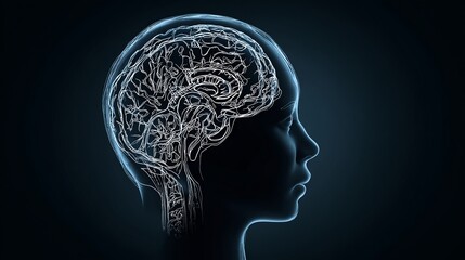 Obraz premium Conceptual human head showcases the intricate inner workings of the human brain, emphasizing thought, intelligence, and cognition.