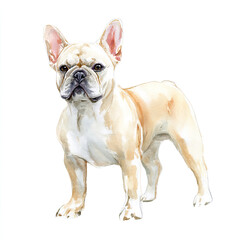 Fototapeta premium French bulldog watercolor illustration white background hand painted cute dog pet portrait modern decor animal lover isolated dog art adorable breed canine minimalist artistic design