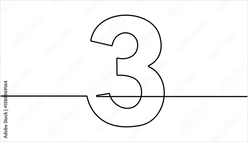 Poster number three continuous one line drawing of number 3. editable one line drawing of number 3 icon. nu