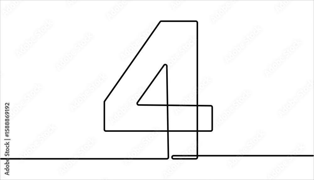 Poster number four continuous one line drawing of number 4. editable one line drawing of number 4 icon. num