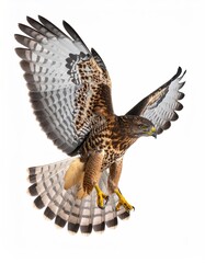 Fototapeta premium A hawk in flight against a white background