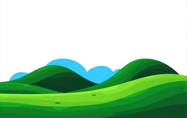 Obraz premium Simple illustration of rolling green hills with light blue clouds