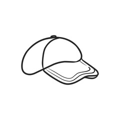 Simple Hand-Drawn Black and White Baseball Cap with Curved Brim Outline