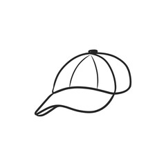 Simple Hand-Drawn Black and White Baseball Cap with Curved Brim Outline
