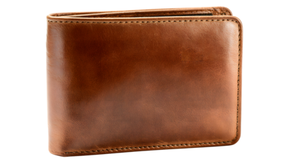 Brown leather wallet showcases craftsmanship and classic design elements isolated on transparent background