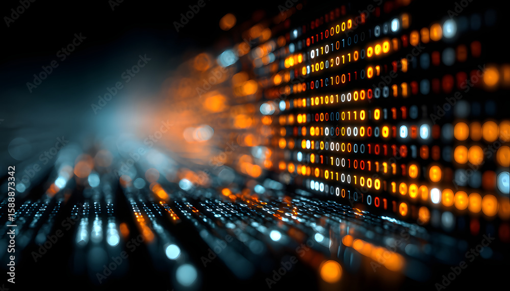 Poster abstract futuristic tech background. blue lines of binary code. digital, abstract pattern. dynamic, 