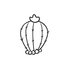 Simple Hand-Drawn Black and White Cactus Plant with Detailed Spines Illustration