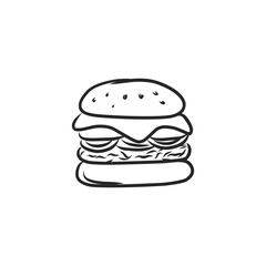 Hand-Drawn Black and White Juicy Hamburger Outline Illustration