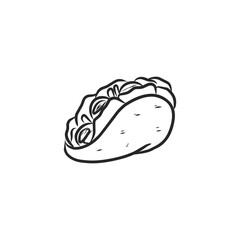 Hand-Drawn Black and White Mexican Taco with Fillings Outline Illustration