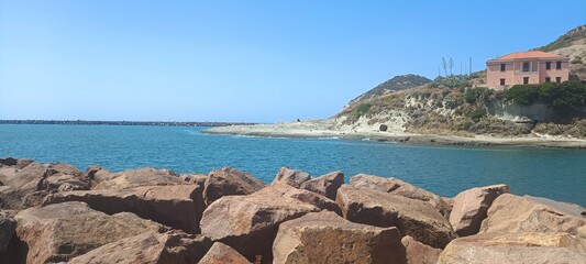 view of the sea from the coast in Bosa Sardinia Italy