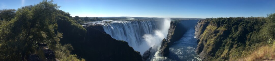 Breathtaking hdr panoramic 360-degree landscape view of victoria falls zimbabwe's natural wonder