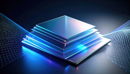 Abstract Digital Representation Of Data And Technology Concepts With Blue Geometric Structure And Wave