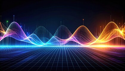 Abstract Digital Visualization of Colorful Data Waves on Dark Background Representing Modern Technology