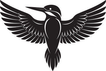 Naklejka premium Black and white vector illustration of a kingfisher bird in elegant flight silhouette