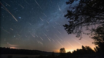 shooting stars streak across the night sky during a meteor shower
