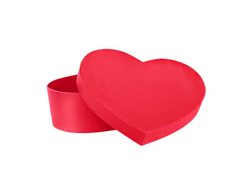 Isolated heart-shaped paper box color red on pure white background. Format png.