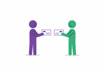 Obraz premium Two stick figures exchanging envelopes representing mail delivery and communication