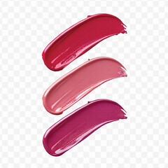 realistic 3d smooth glossy lipstick swatch smear smudge in different color style isolated on transparent background	
