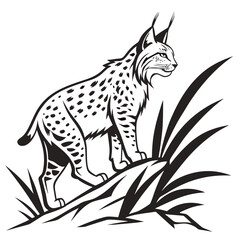 Obraz premium Lynx standing on a rock with grass