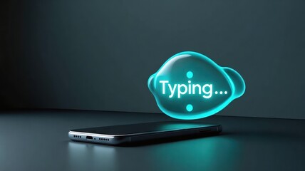 Smartphone with glowing typing bubble on dark background
