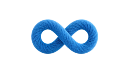 A stylized blue infinity symbol, textured and three-dimensional, against a white background.