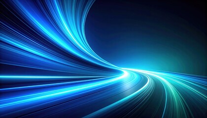 Abstract Blue Light Trails On Dark Background Depicting Speed And Motion